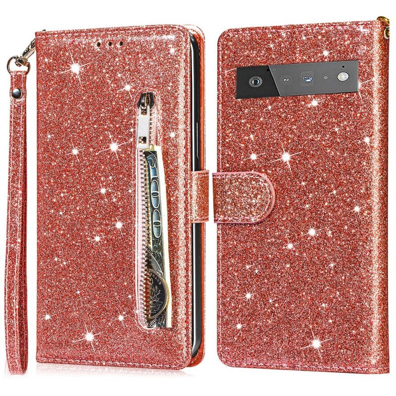 Leren Hoesje voor Google Pixel 6 Pro Glitter Portemonnee