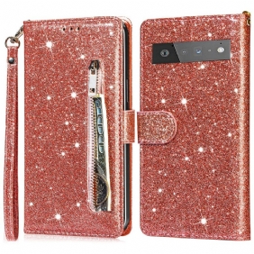 Leren Hoesje voor Google Pixel 6 Pro Glitter Portemonnee