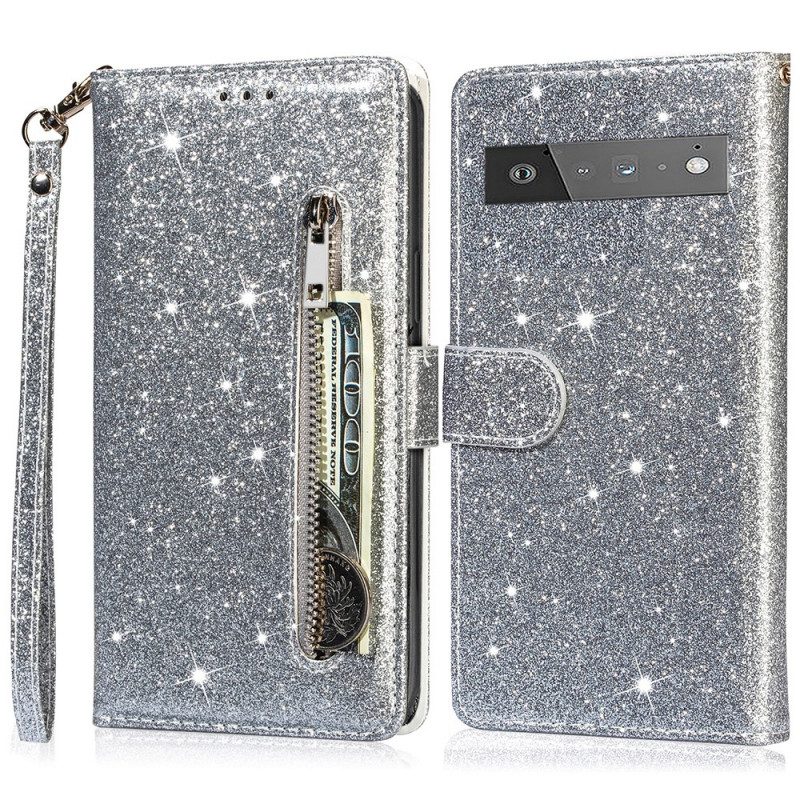 Leren Hoesje voor Google Pixel 6 Pro Glitter Portemonnee