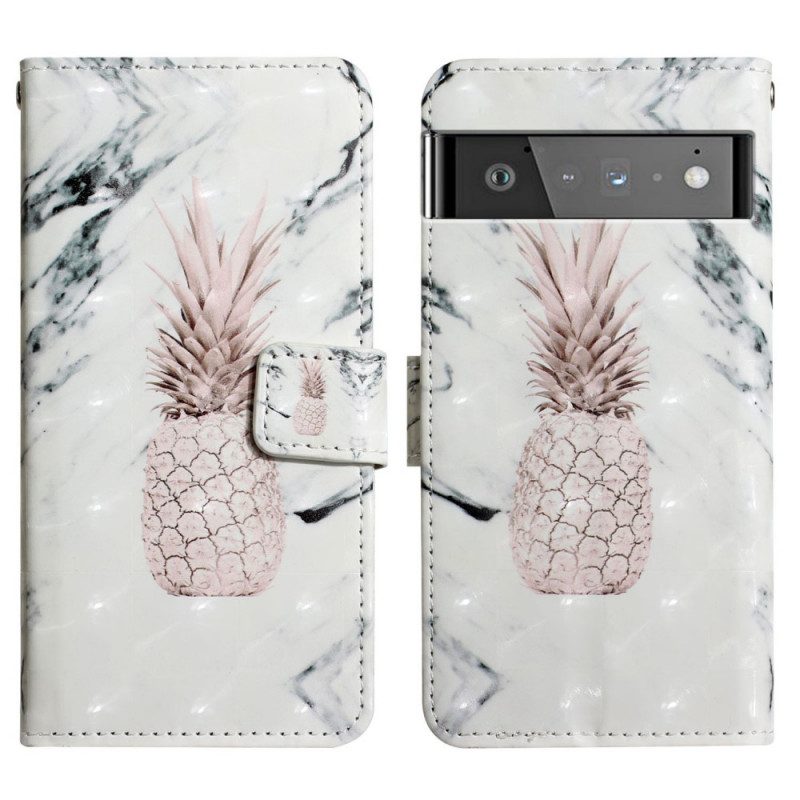 Leren Hoesje voor Google Pixel 6 Pro Lichte Vlek Ananas