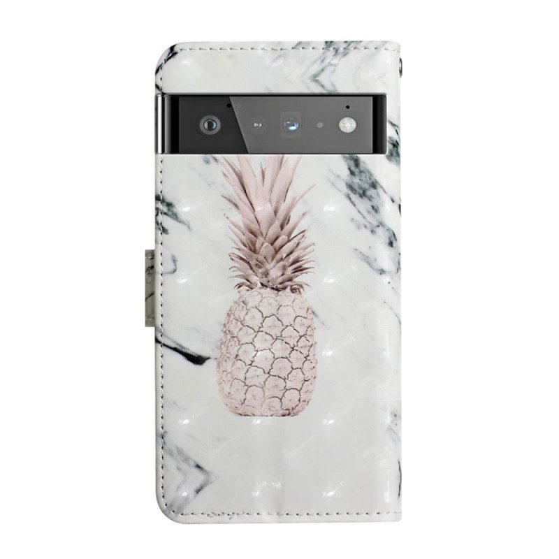 Leren Hoesje voor Google Pixel 6 Pro Lichte Vlek Ananas