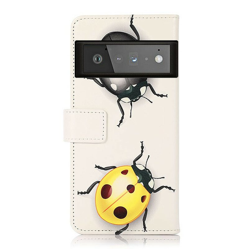 Leren Hoesje voor Google Pixel 6 Pro Lieveheersbeestjes