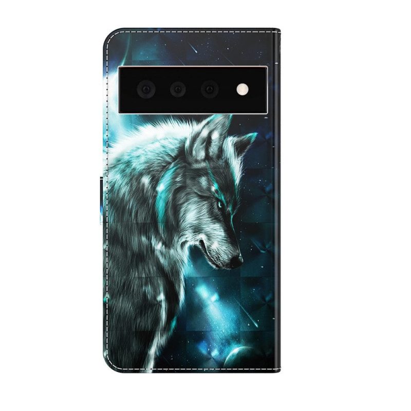 Leren Hoesje voor Google Pixel 6 Pro Majestueuze Wolf