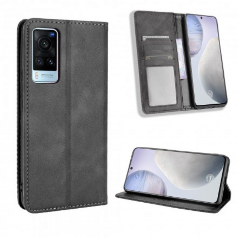 Bescherming Hoesje voor Vivo X60 Folio-hoesje Gestileerd Vintage Leereffect