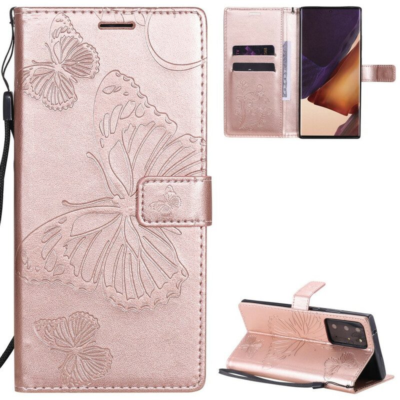 Folio-hoesje voor Samsung Galaxy Note 20 Ultra Met Ketting Gigantische Riemvlinders