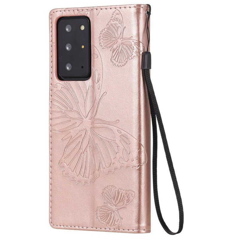 Folio-hoesje voor Samsung Galaxy Note 20 Ultra Met Ketting Gigantische Riemvlinders