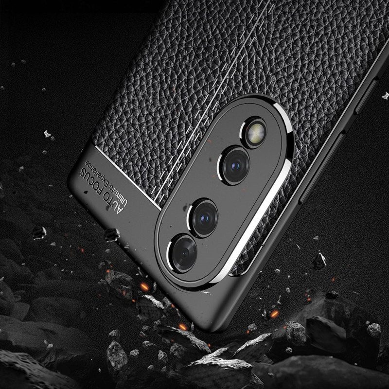 Hoesje voor Honor 70 Dubbellijnig Litchi-leereffect