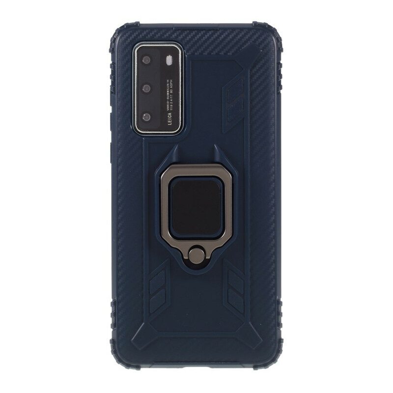 Hoesje voor Huawei P40 Ring En Koolstofvezel