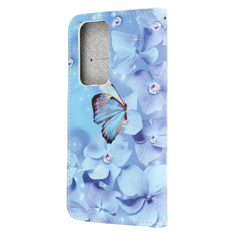 Leren Hoesje voor Huawei P40 Met Ketting Strappy Diamanten Vlinders