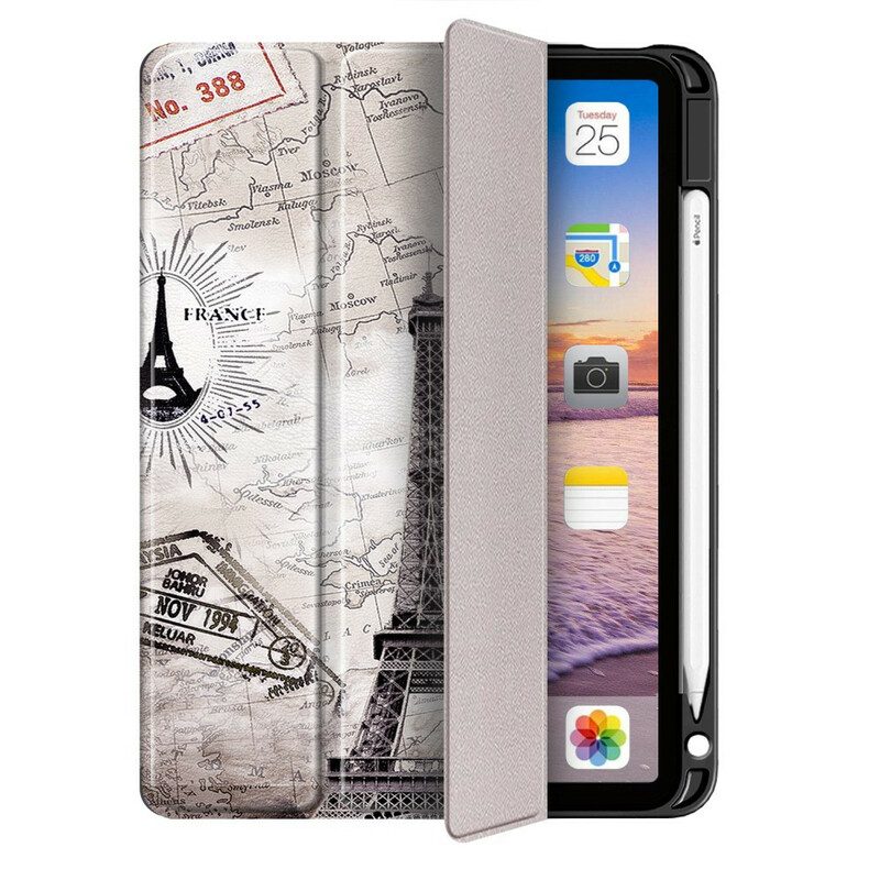 Bescherming Hoesje voor iPad Air (2022) (2020) Retro Eiffeltoren Met Stylushouder