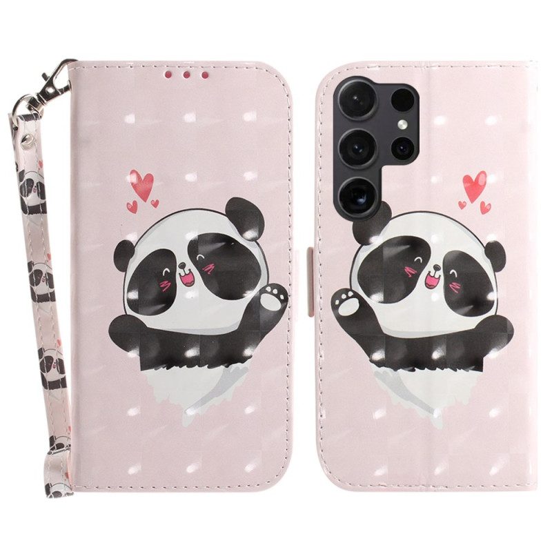 Bescherming Hoesje Samsung Galaxy S24 Ultra 5g Panda Love Met Riem