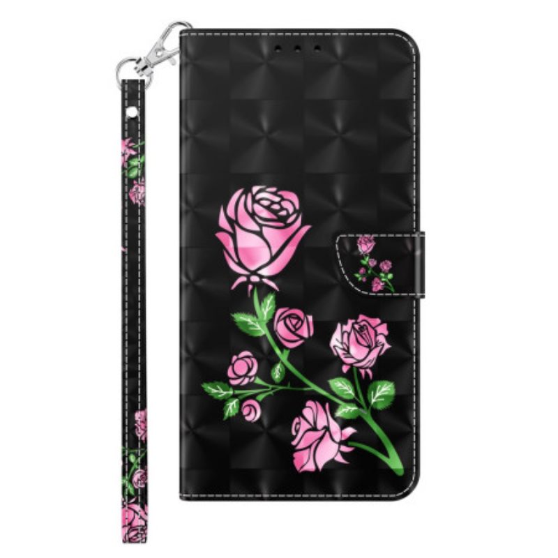 Bescherming Hoesje Samsung Galaxy S24 Ultra 5g Rozenbloemen Met Riempje