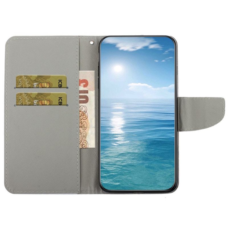 Flip Case Leren Samsung Galaxy S24 Ultra 5g Hartenregen Met Riem