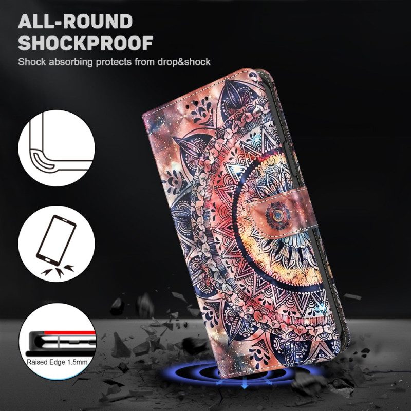 Folio-hoesje Samsung Galaxy S24 Ultra 5g Telefoonhoesje Kleurrijke Mandala Met Riempje