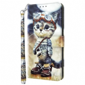 Folio-hoesje Samsung Galaxy S24 Ultra 5g Telefoonhoesje Vliegenier Kat Met Riem