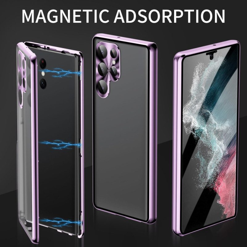 Hoesje Samsung Galaxy S24 Ultra 5g Magnetisch Frame Van Metaal En Gehard Glas Voor En Achter