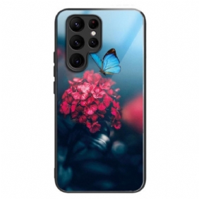 Hoesje Voor Samsung Galaxy S24 Ultra 5g Bloemen En Vlinders Van Gehard Glas