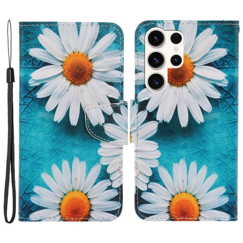 Leren Hoesje Samsung Galaxy S24 Ultra 5g Bandchrysanten Bescherming Hoesje