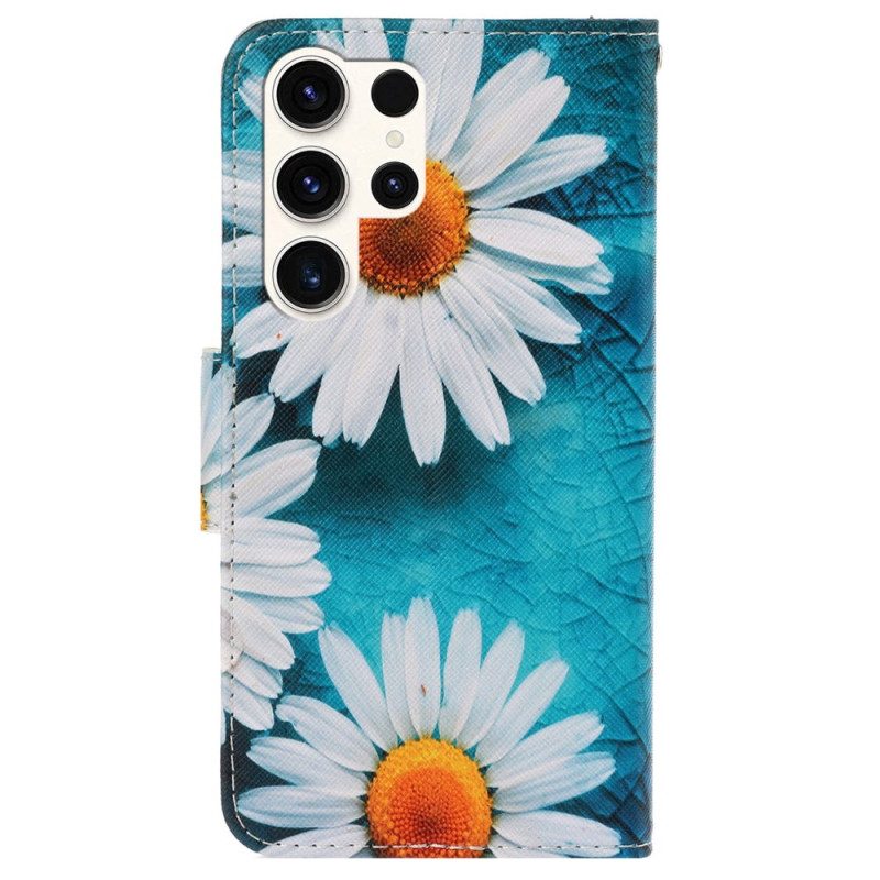 Leren Hoesje Samsung Galaxy S24 Ultra 5g Bandchrysanten Bescherming Hoesje