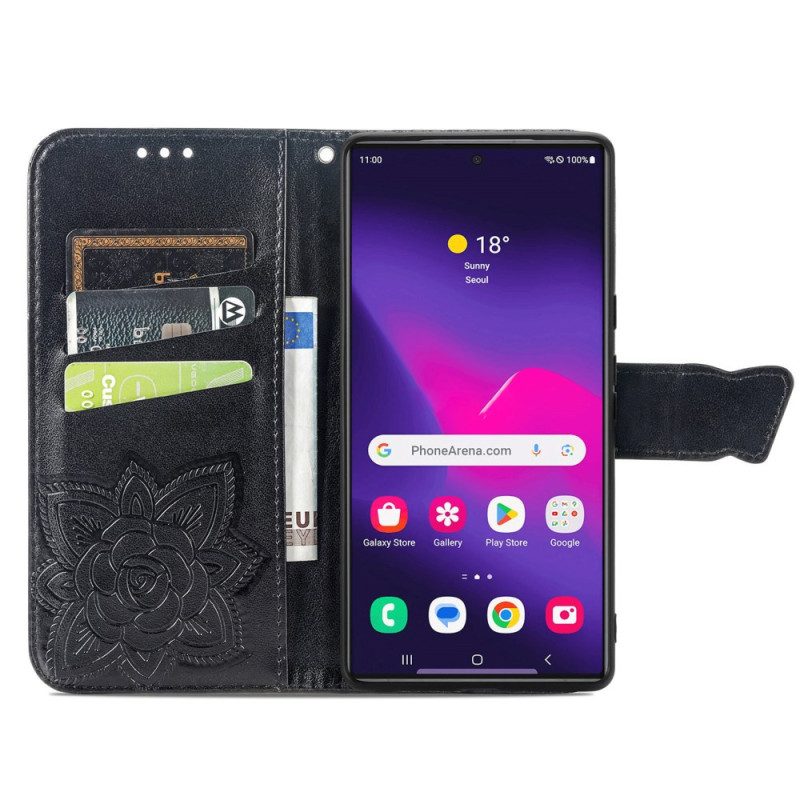 Leren Hoesje Samsung Galaxy S24 Ultra 5g Barok Vlinder Met Riem Bescherming Hoesje