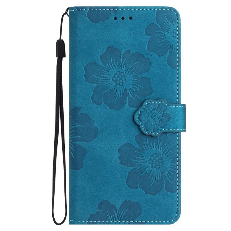 Leren Hoesje Samsung Galaxy S24 Ultra 5g Bloemen Met Riempje