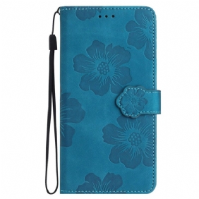 Leren Hoesje Samsung Galaxy S24 Ultra 5g Bloemen Met Riempje