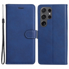 Leren Hoesje Samsung Galaxy S24 Ultra 5g Effen Kleur Met Riem Bescherming Hoesje