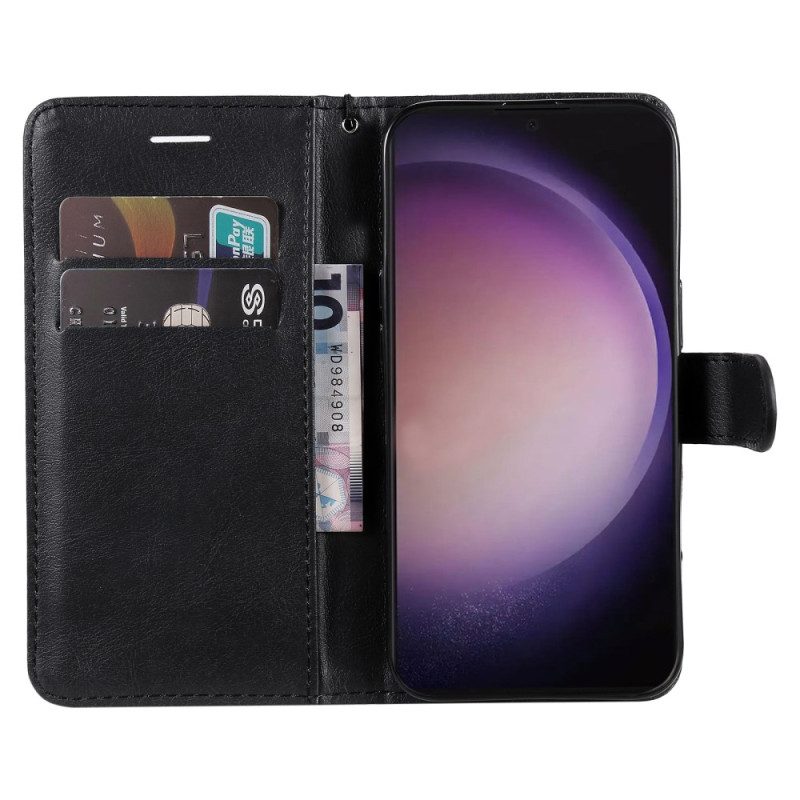 Leren Hoesje Samsung Galaxy S24 Ultra 5g Effen Kleur Met Riem Bescherming Hoesje