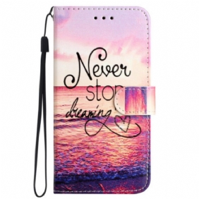 Leren Hoesje Samsung Galaxy S24 Ultra 5g Stop Nooit Met Dromen Met Riem Bescherming Hoesje