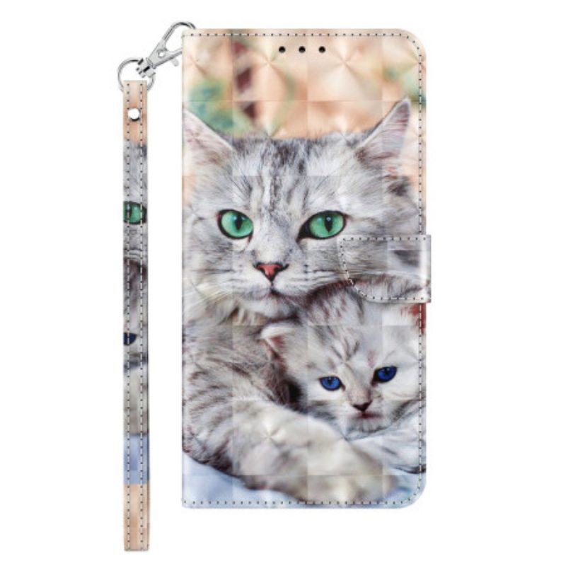 Leren Hoesje Samsung Galaxy S24 Ultra 5g Twee Katten Met Riemen Bescherming Hoesje