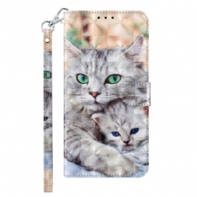 Leren Hoesje Samsung Galaxy S24 Ultra 5g Twee Katten Met Riemen Bescherming Hoesje