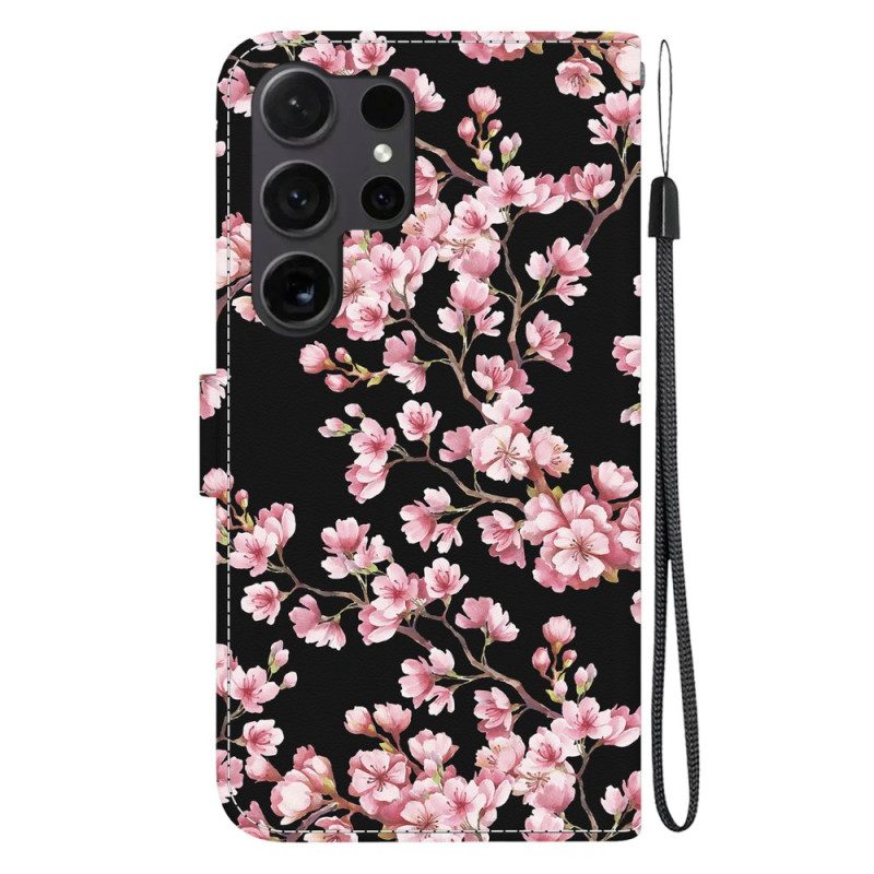 Leren Hoesje Samsung Galaxy S24 Ultra 5g Vastgebonden Pruimenbloesems Bescherming Hoesje