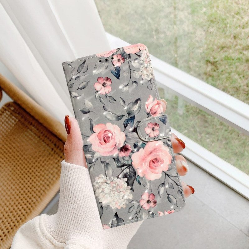 Leren Hoesje Voor Samsung Galaxy S24 Ultra 5g Bloemen Met Riempje