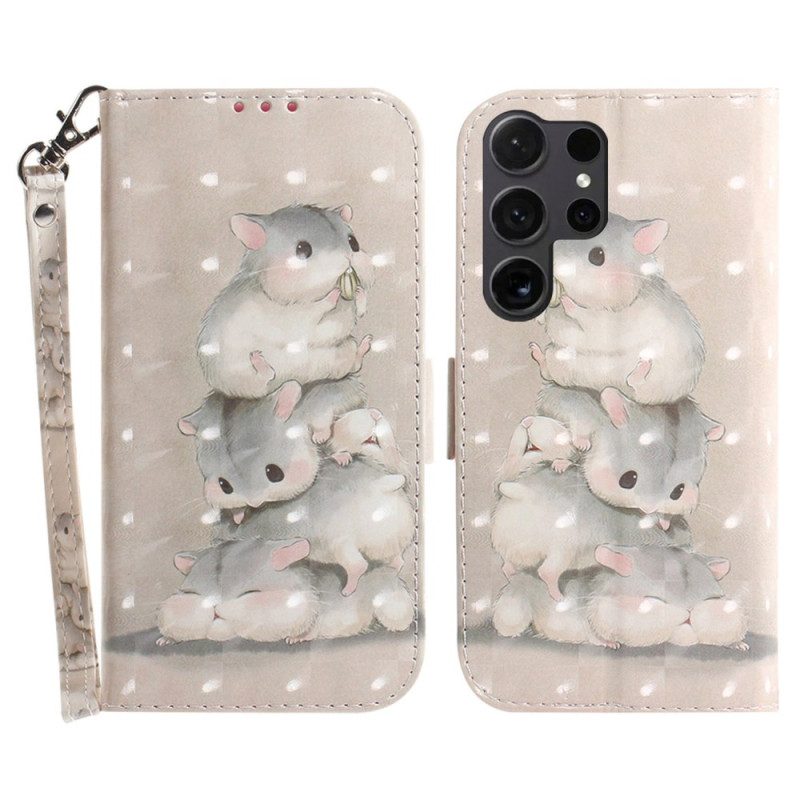 Leren Hoesje Voor Samsung Galaxy S24 Ultra 5g Hamsters Met Riem