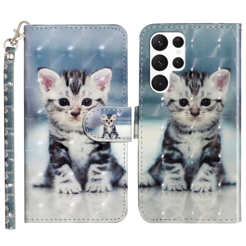 Leren Hoesje Voor Samsung Galaxy S24 Ultra 5g Mooi Katje Met Riem