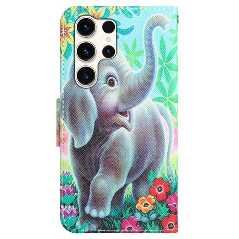 Leren Hoesje Voor Samsung Galaxy S24 Ultra 5g Olifant Met Riem