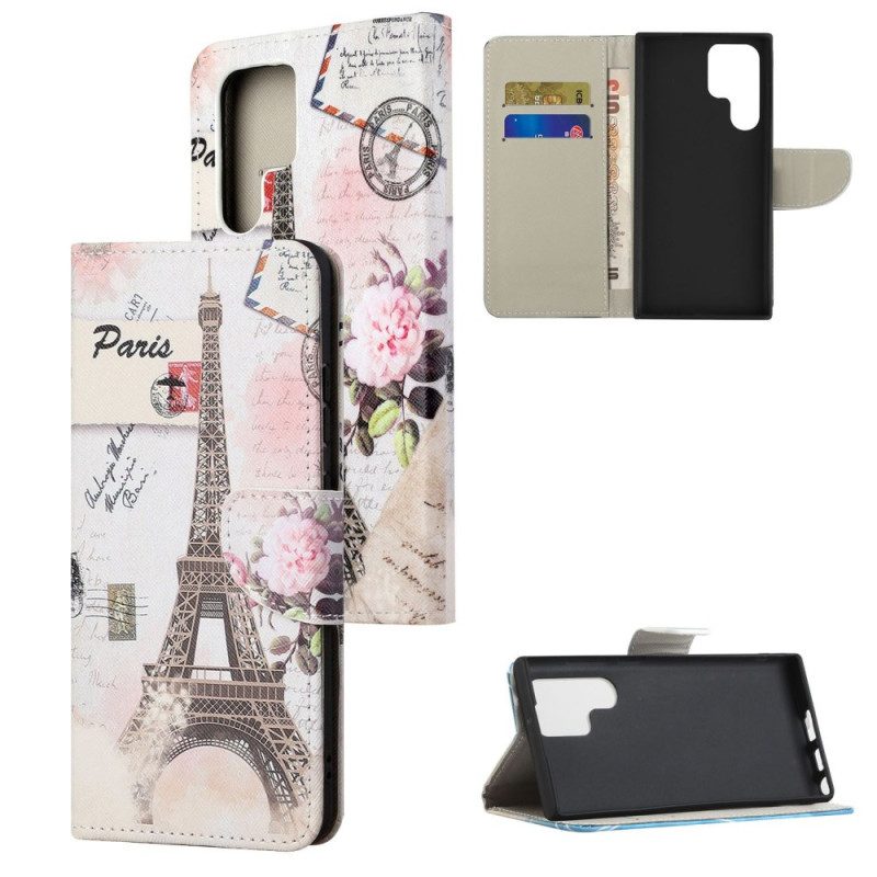 Leren Hoesje Voor Samsung Galaxy S24 Ultra 5g Vintage Eiffeltoren