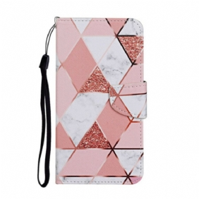 Flip Case voor iPhone 12 Pro Max Marmer En Pailletten Met Riem