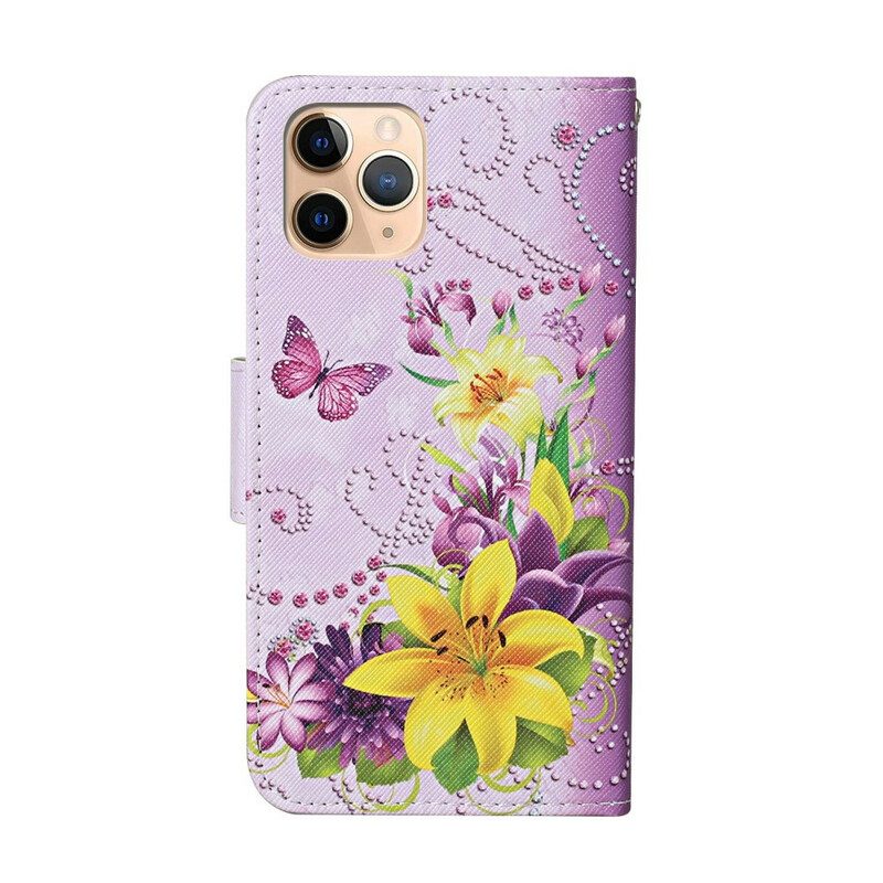 Folio-hoesje voor iPhone 12 Pro Max Meesterlijke Bloemen Met Riem