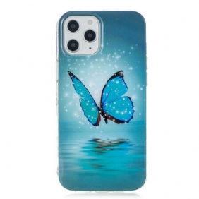 Hoesje voor iPhone 12 Pro Max Fluorescerende Blauwe Vlinder