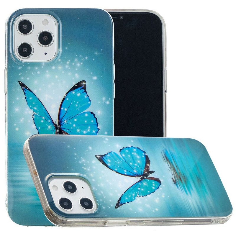 Hoesje voor iPhone 12 Pro Max Fluorescerende Blauwe Vlinder