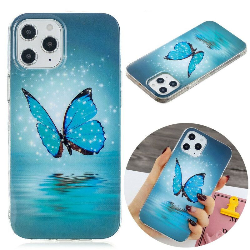 Hoesje voor iPhone 12 Pro Max Fluorescerende Blauwe Vlinder