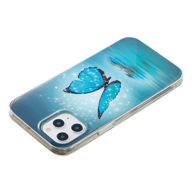 Hoesje voor iPhone 12 Pro Max Fluorescerende Blauwe Vlinder