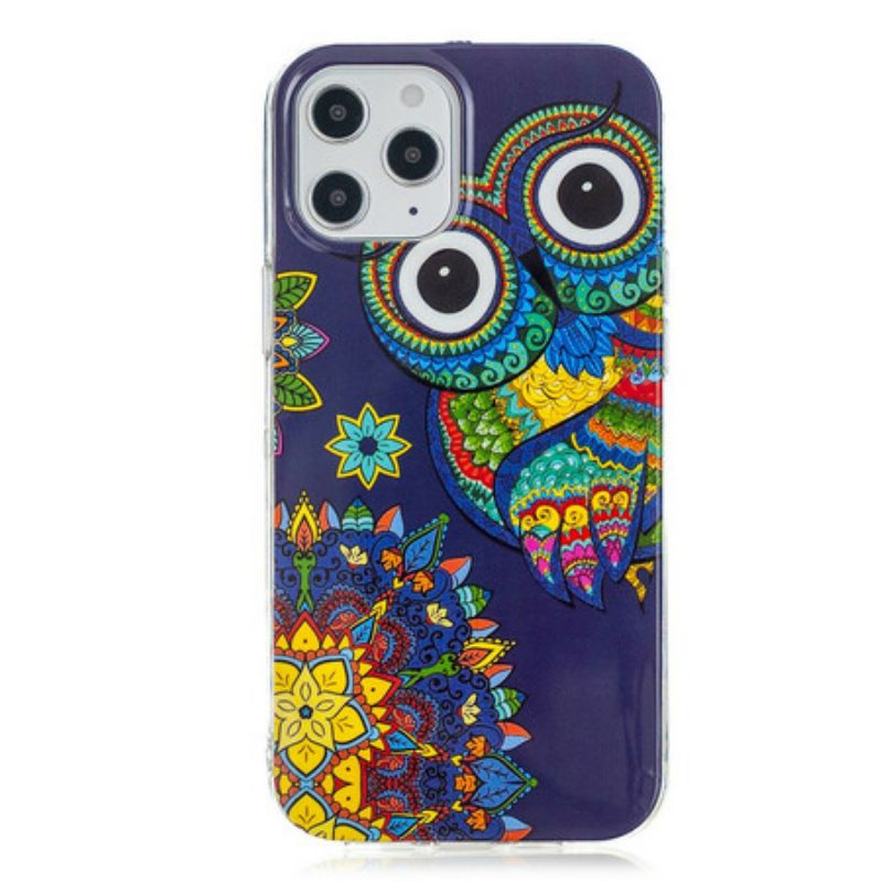 Hoesje voor iPhone 12 Pro Max Fluorescerende Uil Mandala