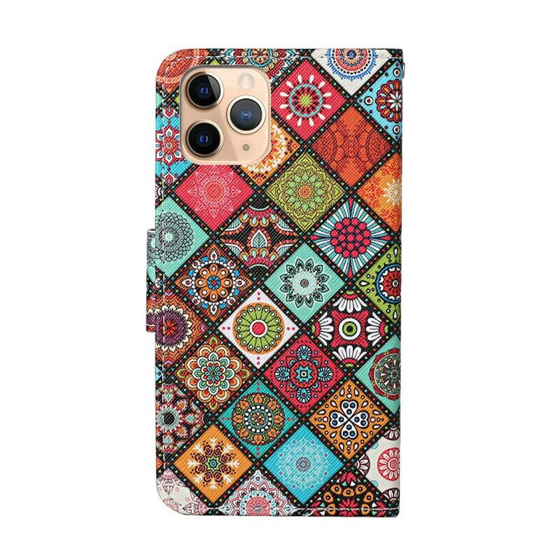 Leren Hoesje voor iPhone 12 Pro Max Lappendeken Mandala's Met Lanyard