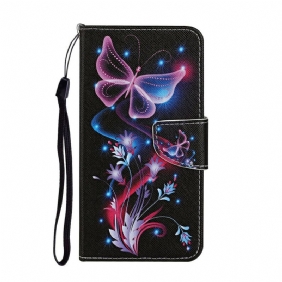 Leren Hoesje voor iPhone 12 Pro Max Vlinders En Lanyard