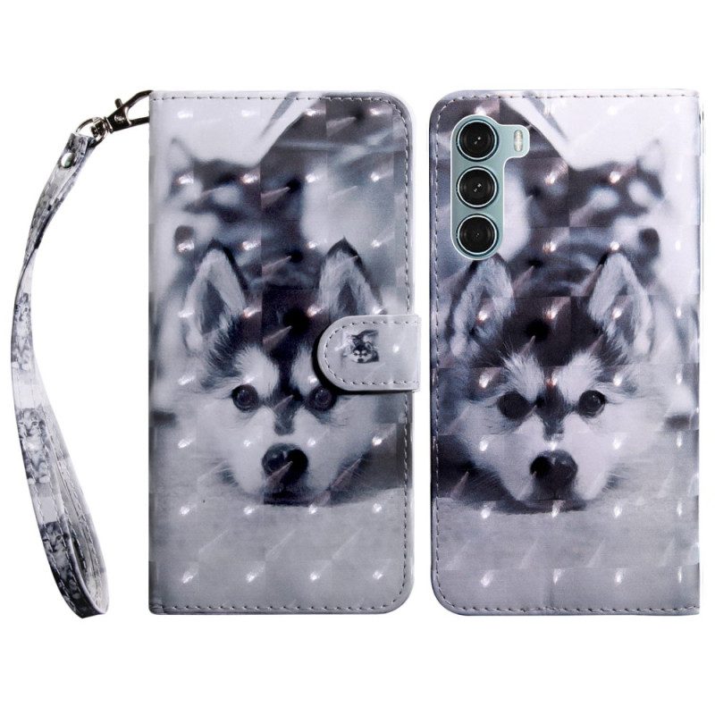 Flip Case voor Oppo A54 5G / A74 5G Husky Hond Met Koord