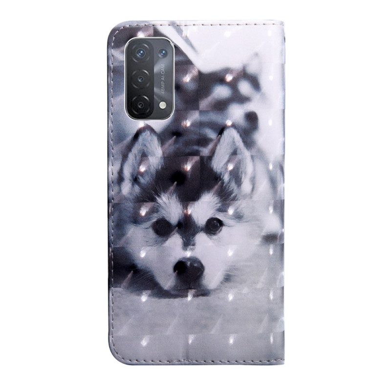 Flip Case voor Oppo A54 5G / A74 5G Husky Hond Met Koord