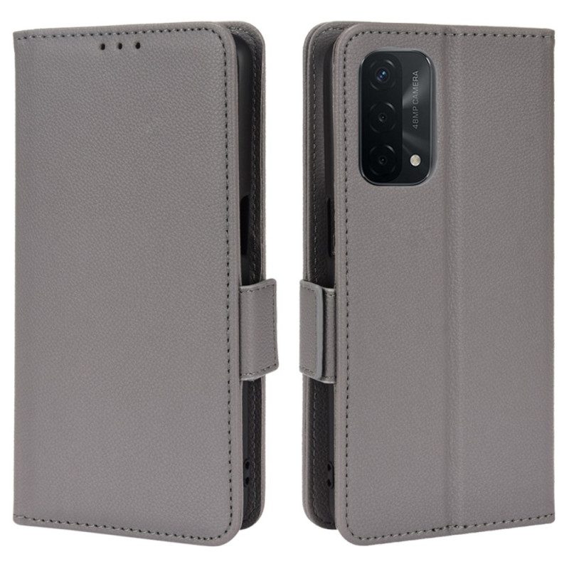 Flip Case voor Oppo A54 5G / A74 5G Litchi Lederen Dubbele Sluiting