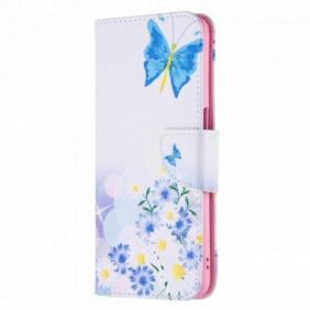 Folio-hoesje voor Oppo A54 5G / A74 5G Geschilderde Vlinders En Bloemen